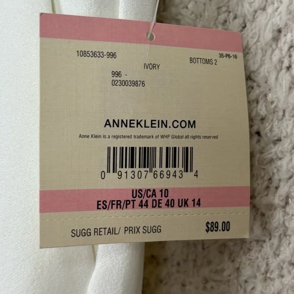 Anne Klein Pants Womens 10 Ivory High Rise Wide Leg Professional Office Career - Picture 9 of 13